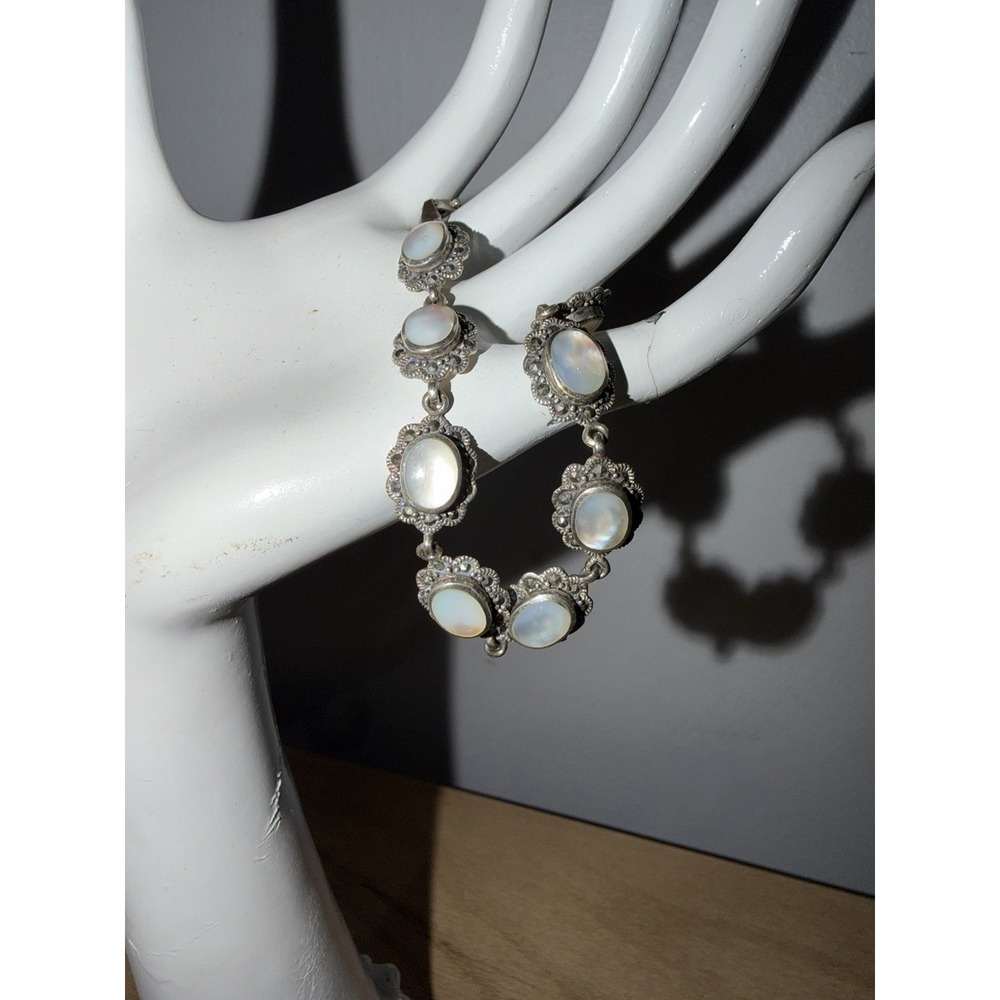 Vintage Cabochon Moonstones Bracelet 925 Sterling Silver Filigree
